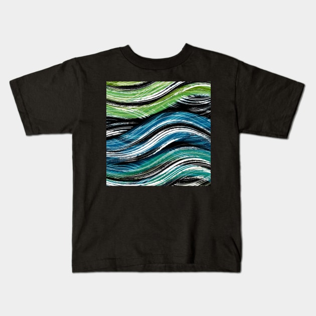 Making’ Water Waves | Digital Pattern | Bold Blue, Green and Teal Kids T-Shirt by cherdoodles